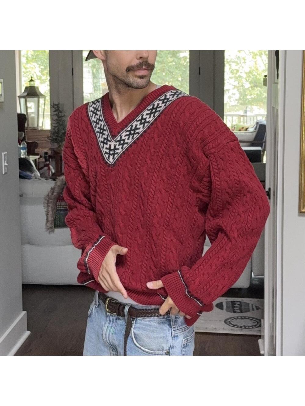 🍷 Vintage Banana Republic Cable Knit cricket V-Neck Sweater | XL